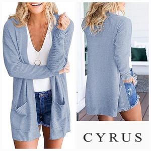 Devotion by Cyrus City Blue Thermal Waffle Knit Open Front Cardigan Sweater